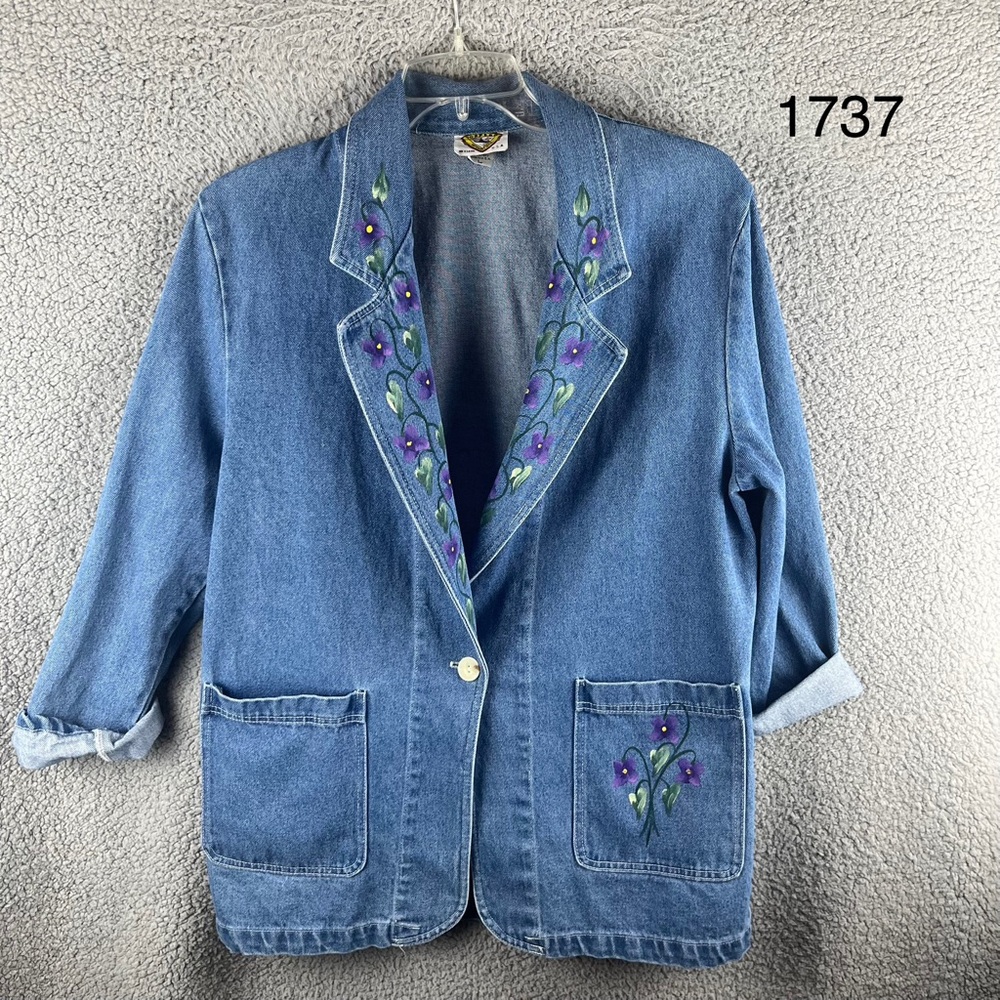Torpedo International Womens Large Hand Painted Vintage Jean Jacket‎ Made in USA